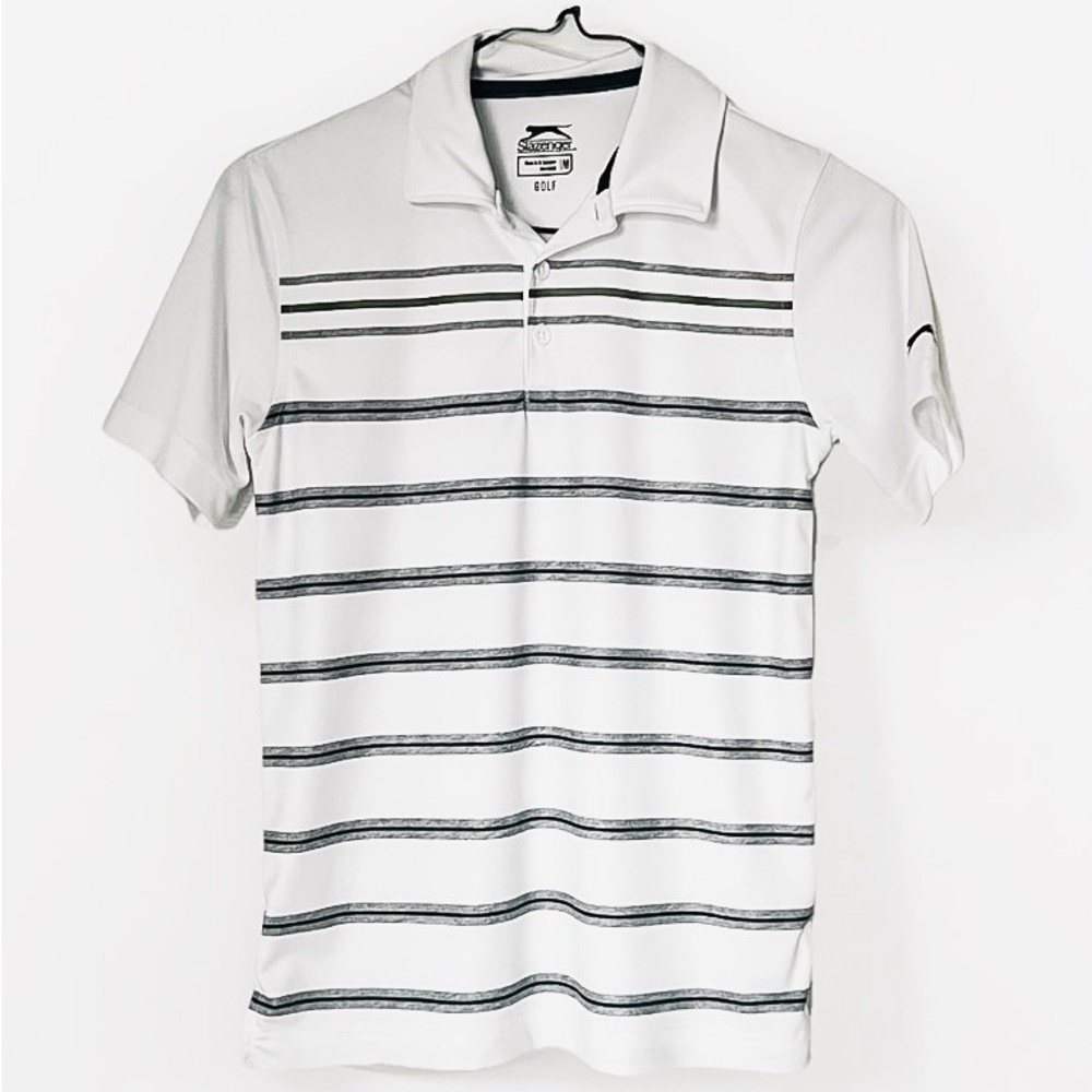 Slazenger Boys Medium White and Gray Striped Polo Shirt